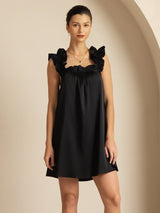 [Noir] SilkSilky-FR 19Momme Soie Sans manches Col Carré Robes 006
