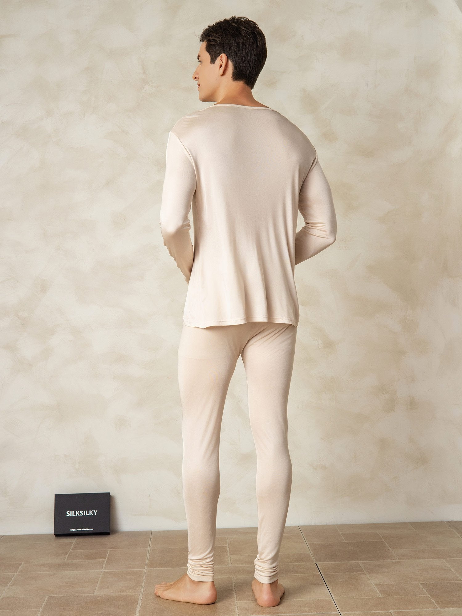 [Tan] SilkSilky-FR Soie Mens Pajamas 002
