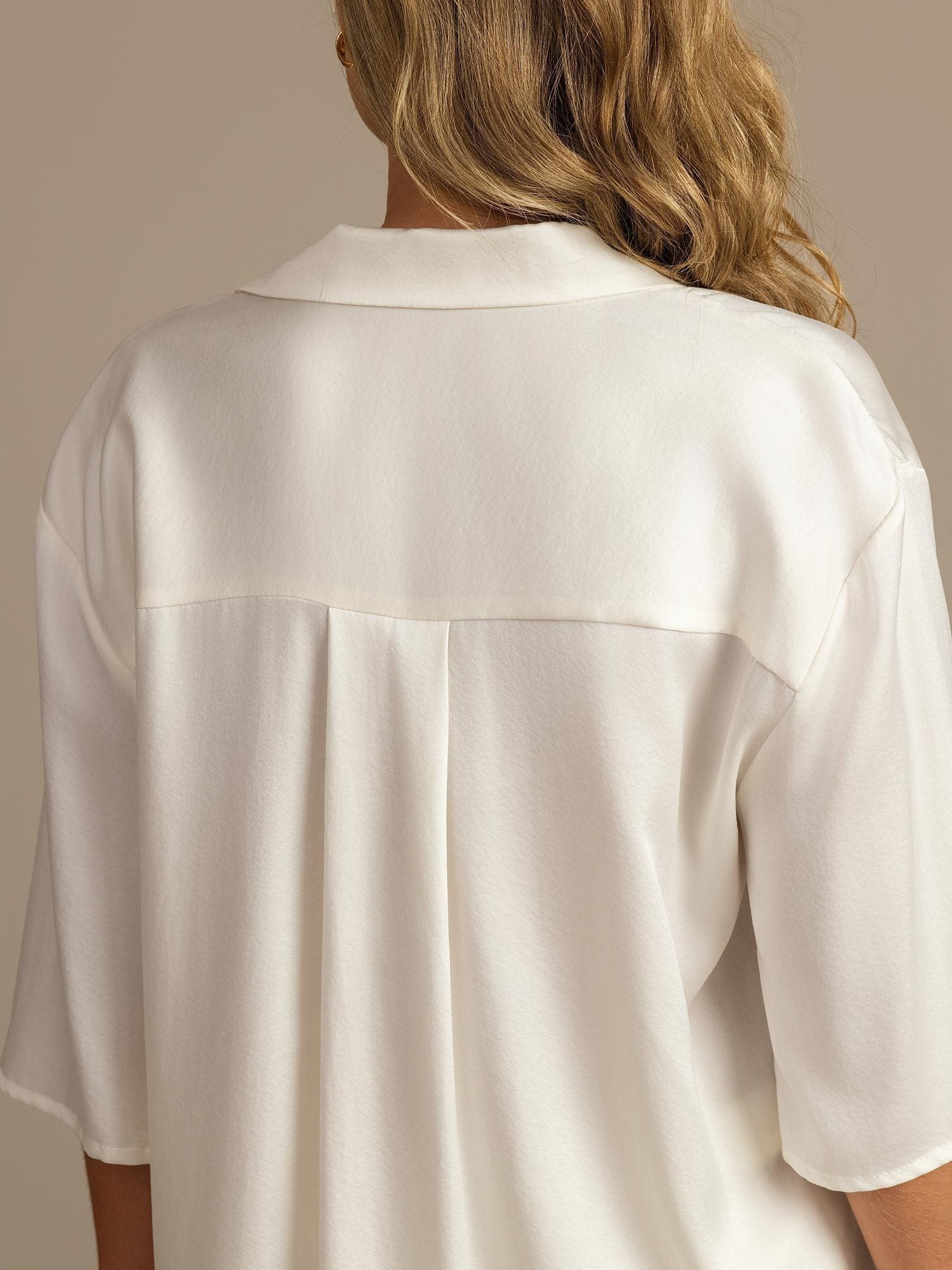 [Blanc] SilkSilky-FR 19Momme Soie Manches mi-longues Col Chemise Femme Pyjamas 004