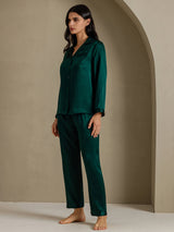 [Vert Foncé] SilkSilky-FR Long Sleeve Lapel Collar Femme Pyjamas 007
