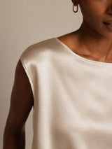 [Beige] SilkSilky-FR Cap Sleeve Round Neck Femme T-Shirt 005
