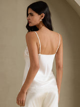 [Blanc] SilkSilky-FR Spaghetti Strap V Neck Top À Fines Brides 002