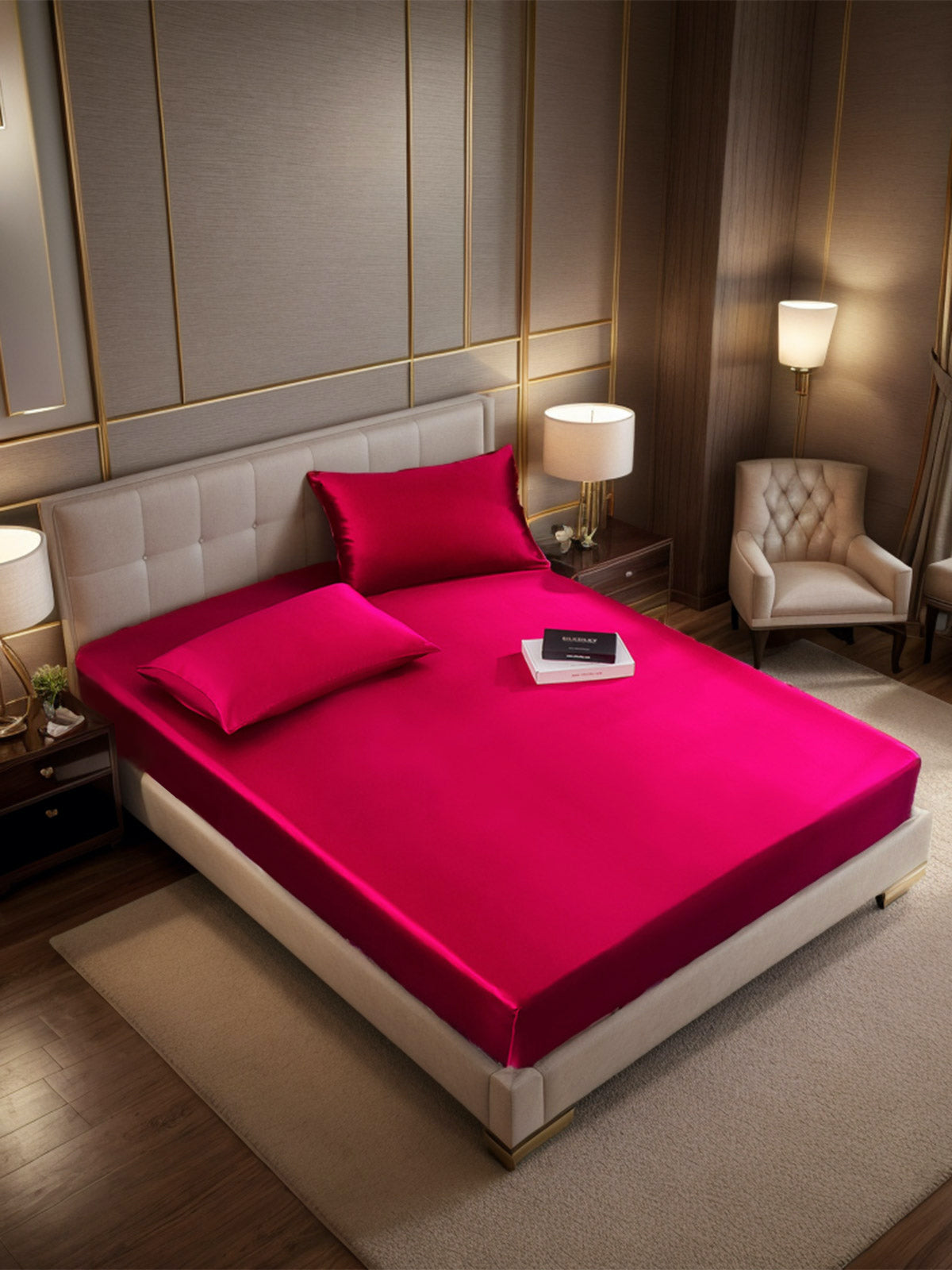 19Momme 3 pièces soie 1x drap housse+2x taies d‘oreiller