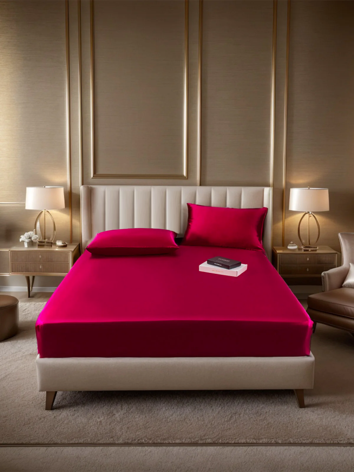 19Momme 3 pièces soie 1x drap housse+2x taies d‘oreiller