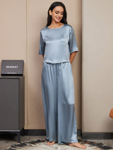 [Bleu Grisâtre] SilkSilky-FR Half Sleeve Round Neck Femme Pyjamas 005