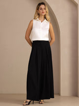 [Blanc] SilkSilky-FR Sleeveless Lapel Collar Femme Chemise 007