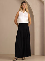 [Blanc] SilkSilky-FR Sleeveless Lapel Collar Femme Chemise 007