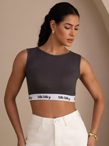 [Gris] SilkSilky-FR Sleeveless Crew Neck Top À Fines Brides 001