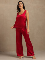 [Rouge Vineux] SilkSilky-FR 19Momme Sans manches Encolure Dégagée Femme Pyjamas 006
