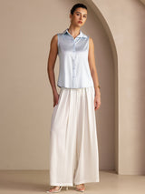 [Bleu Clair] SilkSilky-FR Sleeveless Lapel Collar Femme Chemise 005