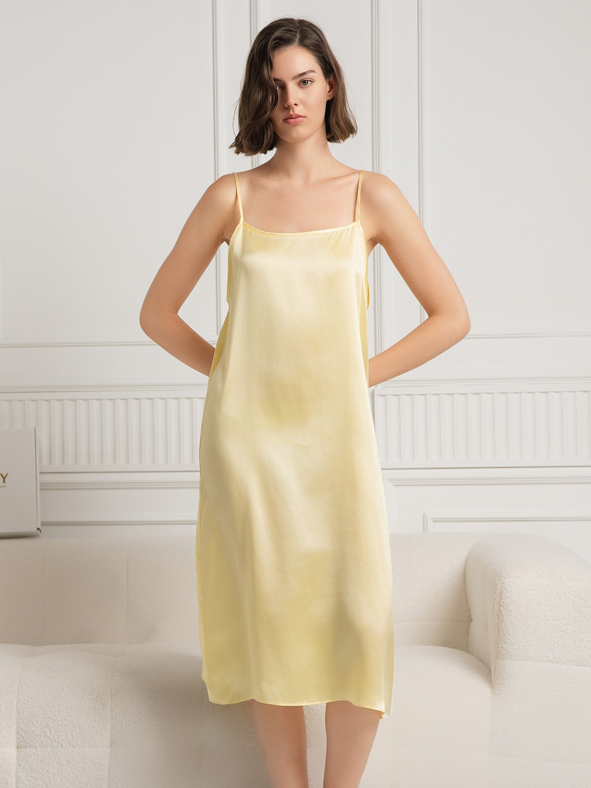 [Jaune Clair] SilkSilky-FR 19Momme Soie Dress 003