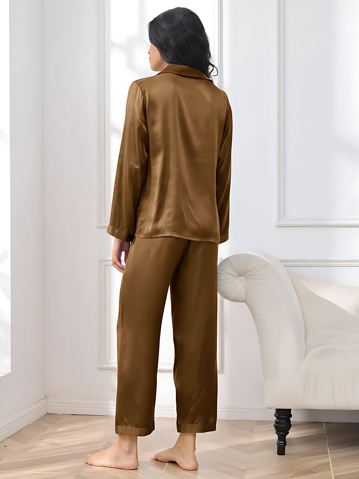 [Brun] SilkSilky-FR Pure Soie Womens Pajamas 002,