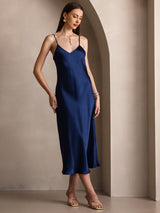 [Bleu Foncé] SilkSilky-FR Sleeveless V Neck Robes 005
