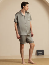 [Vert Grisâtre] SilkSilky-FR Manches courtes Col Cranté Homme Pyjamas 003