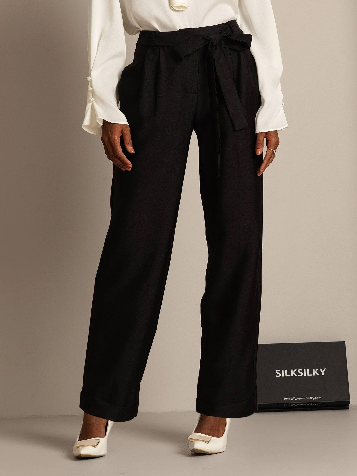 [Noir] SilkSilky-FR 32Momme Soie Womens Pants 001