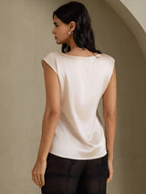 [Beige] SilkSilky-FR Cap Sleeve Round Neck Femme T-Shirt 002