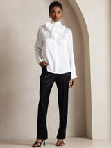 [Blanc] SilkSilky-FR Long Sleeve High Neck Blouse 007