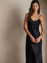 [Noir] SilkSilky-FR Sleeveless V Neck Robes 003