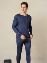 [Bleu Foncé] SilkSilky-FR Long Sleeve Round Neck Sous Vêtements Longs Homme 002