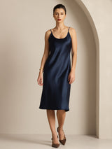 [Bleu Foncé] SilkSilky-FR Sleeveless Col en U Robes 001