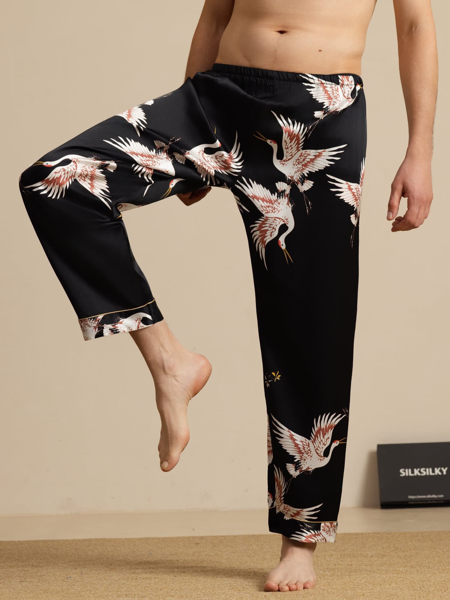 [Noir] SilkSilky-FR 19Momme Mens Sleep Bottoms 001