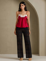 [Rouge Vineux] SilkSilky-FR Spaghetti Strap V Neck Top À Fines Brides 005