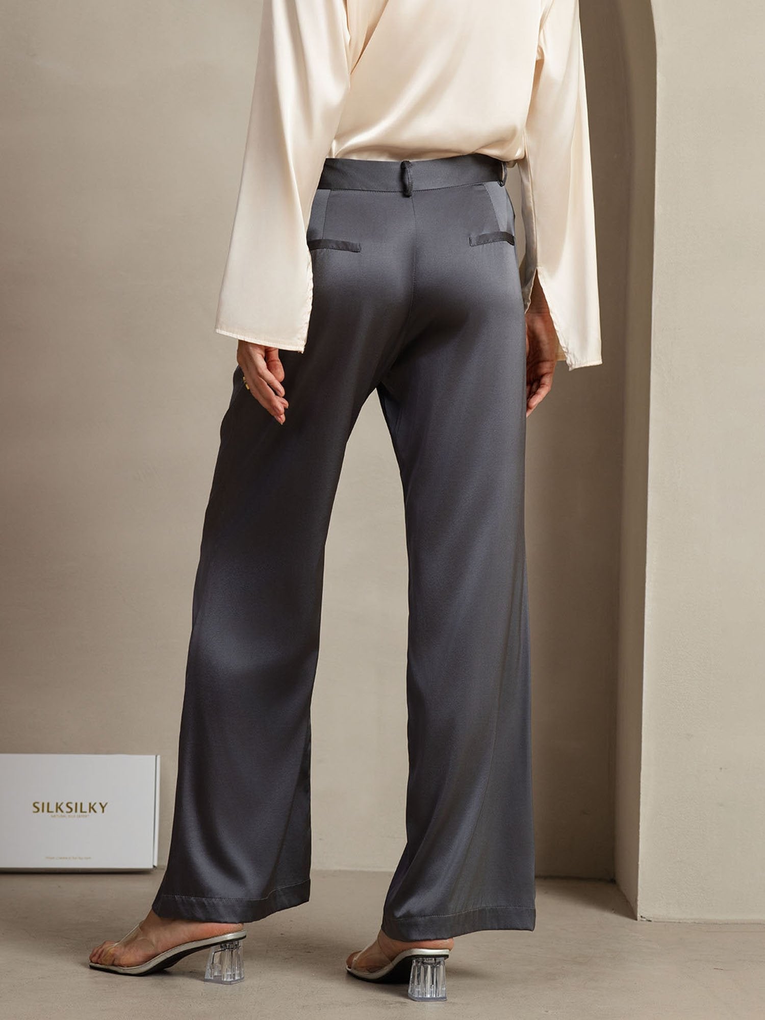 [Gris Foncé] SilkSilky-FR 19Momme Soie Womens Pants 002