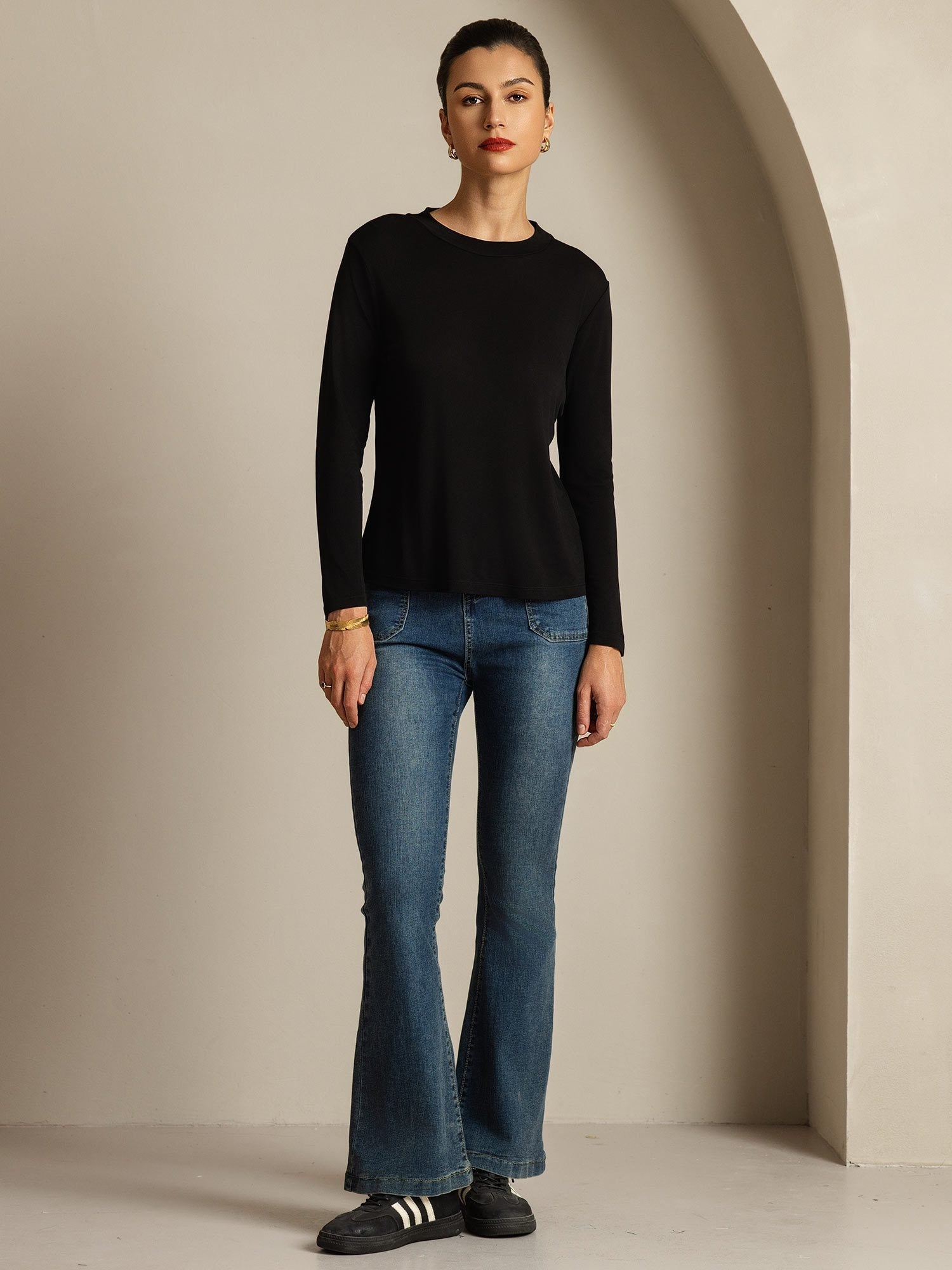 [Noir] SilkSilky-FR Soie Womens T-Shirt 008,