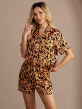 [Tigre Noir] SilkSilky-FR Short Sleeve Lapel Collar Femme Pyjamas 004