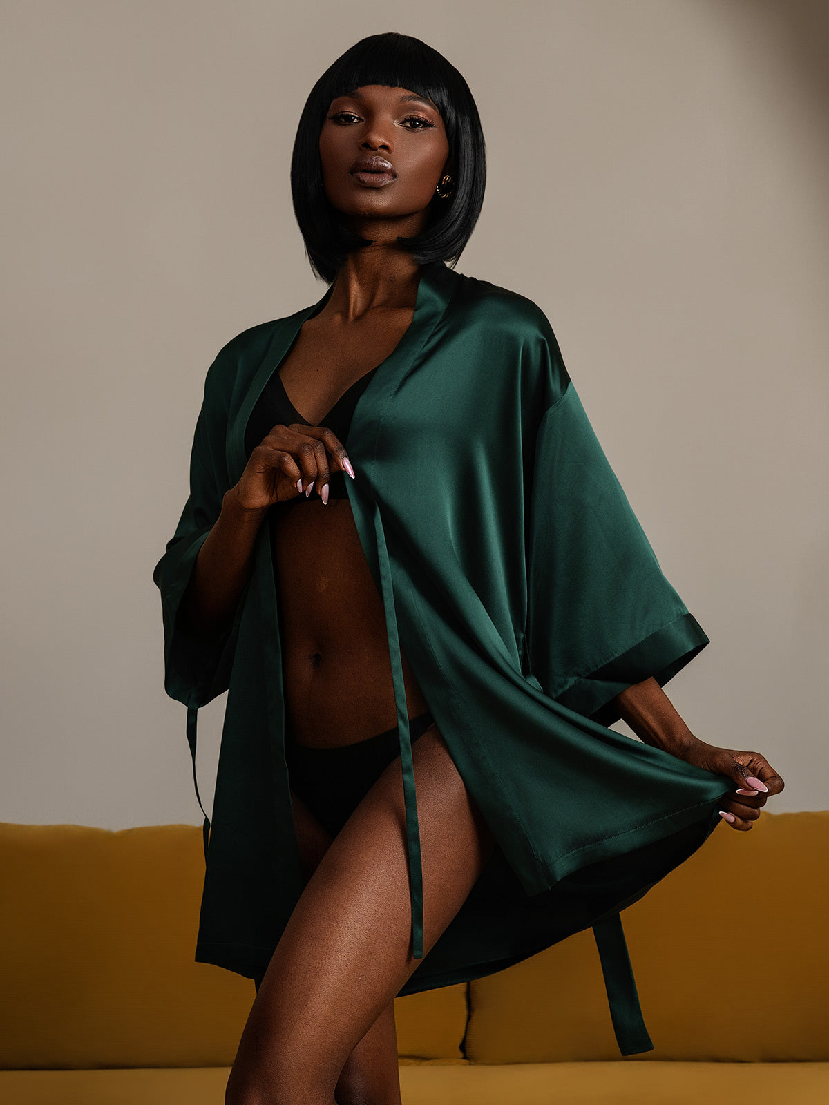 [Vert Foncé] SilkSilky-FR Pure Soie Womens Robe 001