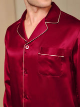 [Rouge Vineux] SilkSilky-FR Pure Soie Manches longues Revers Homme Pyjamas 009