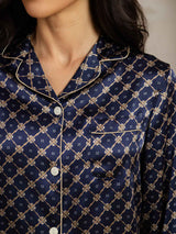 [Chaîne Marine] SilkSilky-FR Long Sleeve Lapel Collar Femme Pyjamas 006