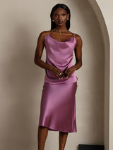 [Violet Foncé] SilkSilky-FR Spaghetti Strap Cowl Neck Top À Fines Brides 004