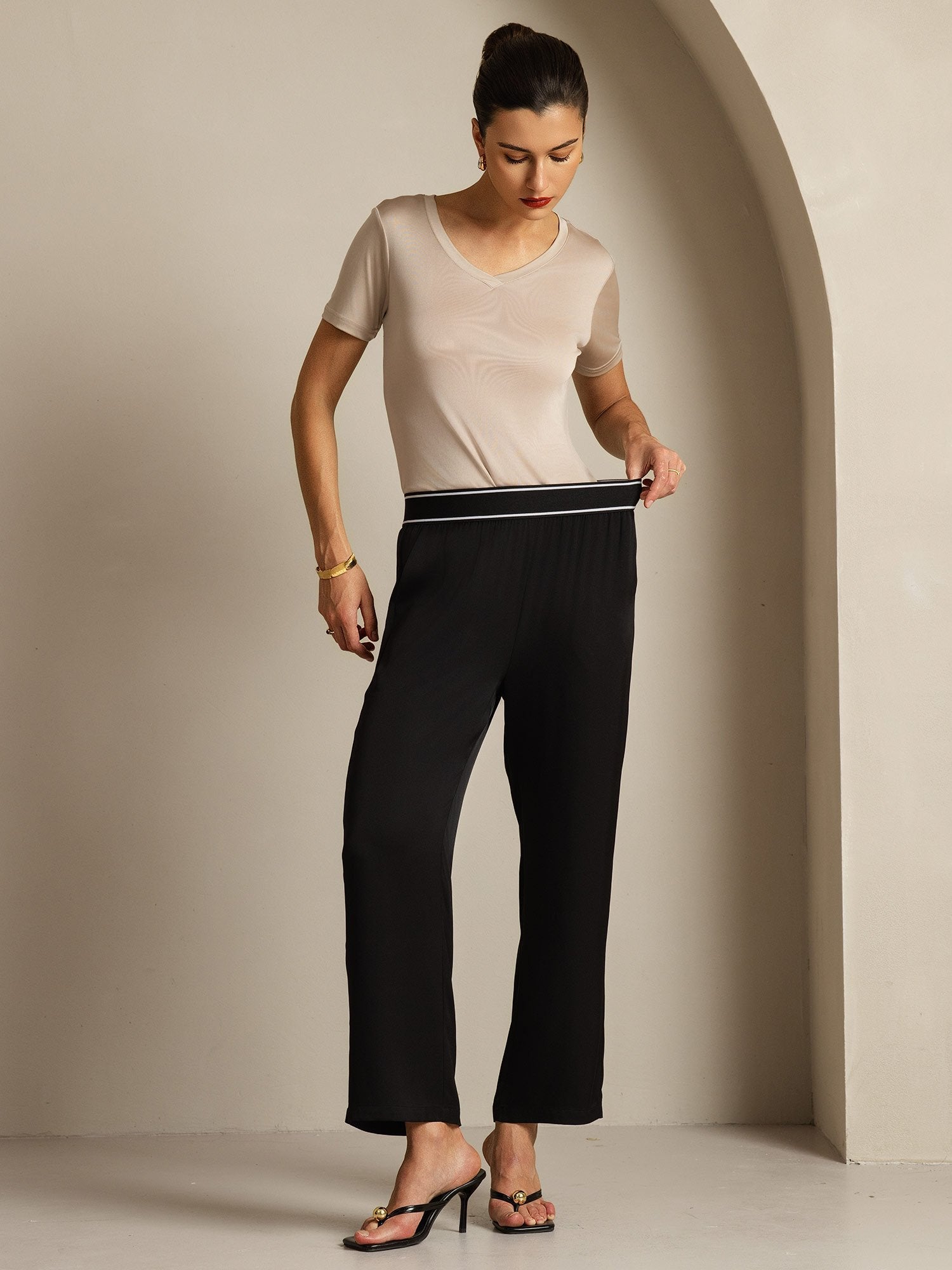 [Noir] SilkSilky-FR 22Momme Soie Womens Pants 006