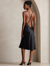 [Noir] SilkSilky-FR Fines Brides Encolure Dégagée Robes 001
