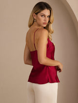 [Rouge Vineux] SilkSilky-FR Sleeveless V Neck Top À Fines Brides 002