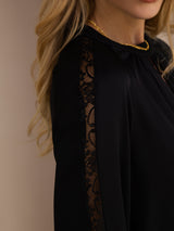 [Noir] SilkSilky-FR Long Sleeve Keyhole Neck Blouse 006