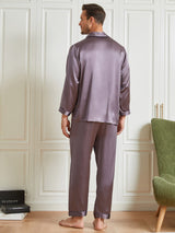 [Gris Pourpre] SilkSilky-FR Manches longues Col Cranté Homme Pyjamas 002