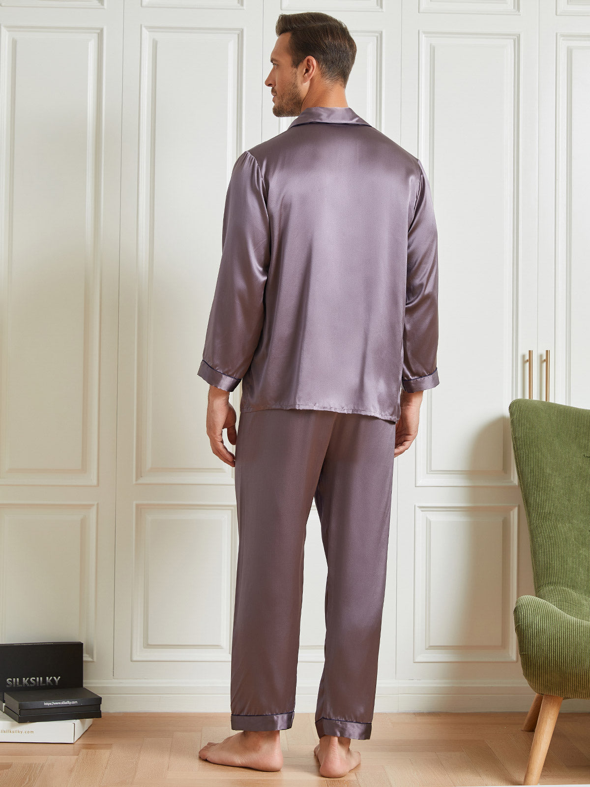 [Gris Pourpre] SilkSilky-FR 19Momme Pure Soie Mens Pajamas 002