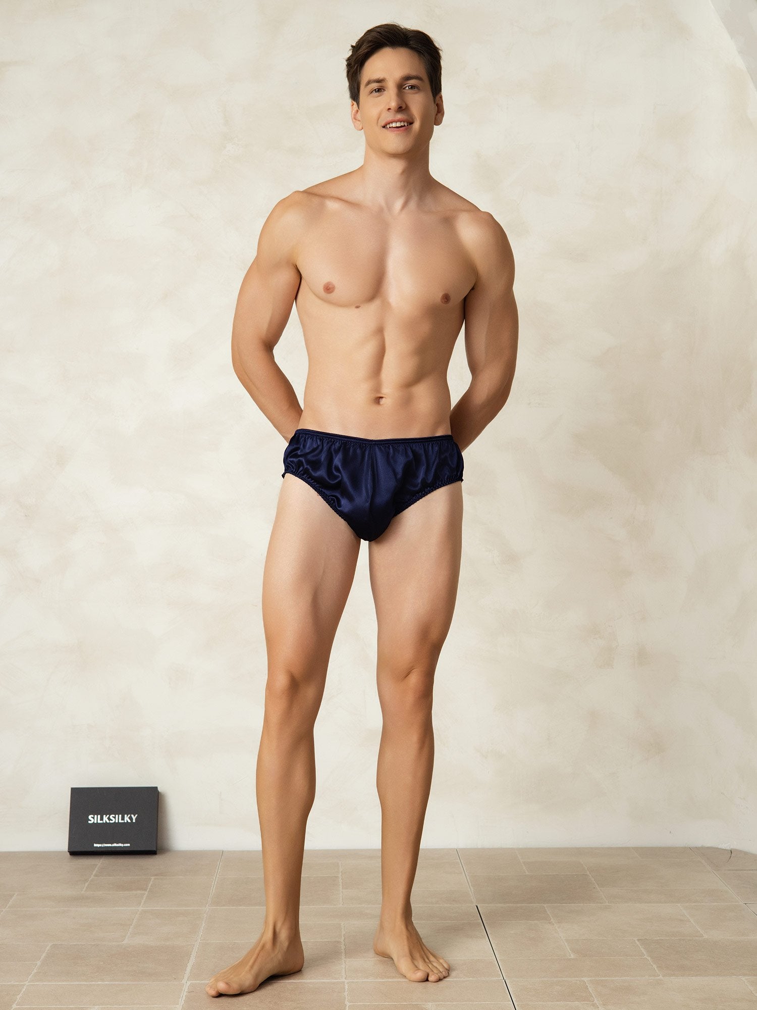 [BleuFoncé] SilkSilky-FR Soie Mens Underwear 003