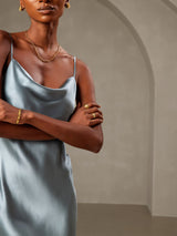 [Bleu Grisâtre] SilkSilky-FR Sleeveless Cowl Neck Robes 006