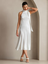 [Blanc] SilkSilky-FR Sleeveless Tie Neck Robes 007