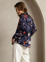 [Floral Marine] SilkSilky-FR Long Sleeve Lapel Collar Femme Chemise 002