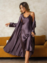 [Gris Pourpre] SilkSilky-FR Long Sleeve V Neck Peignoir&Robe de Chambre 001