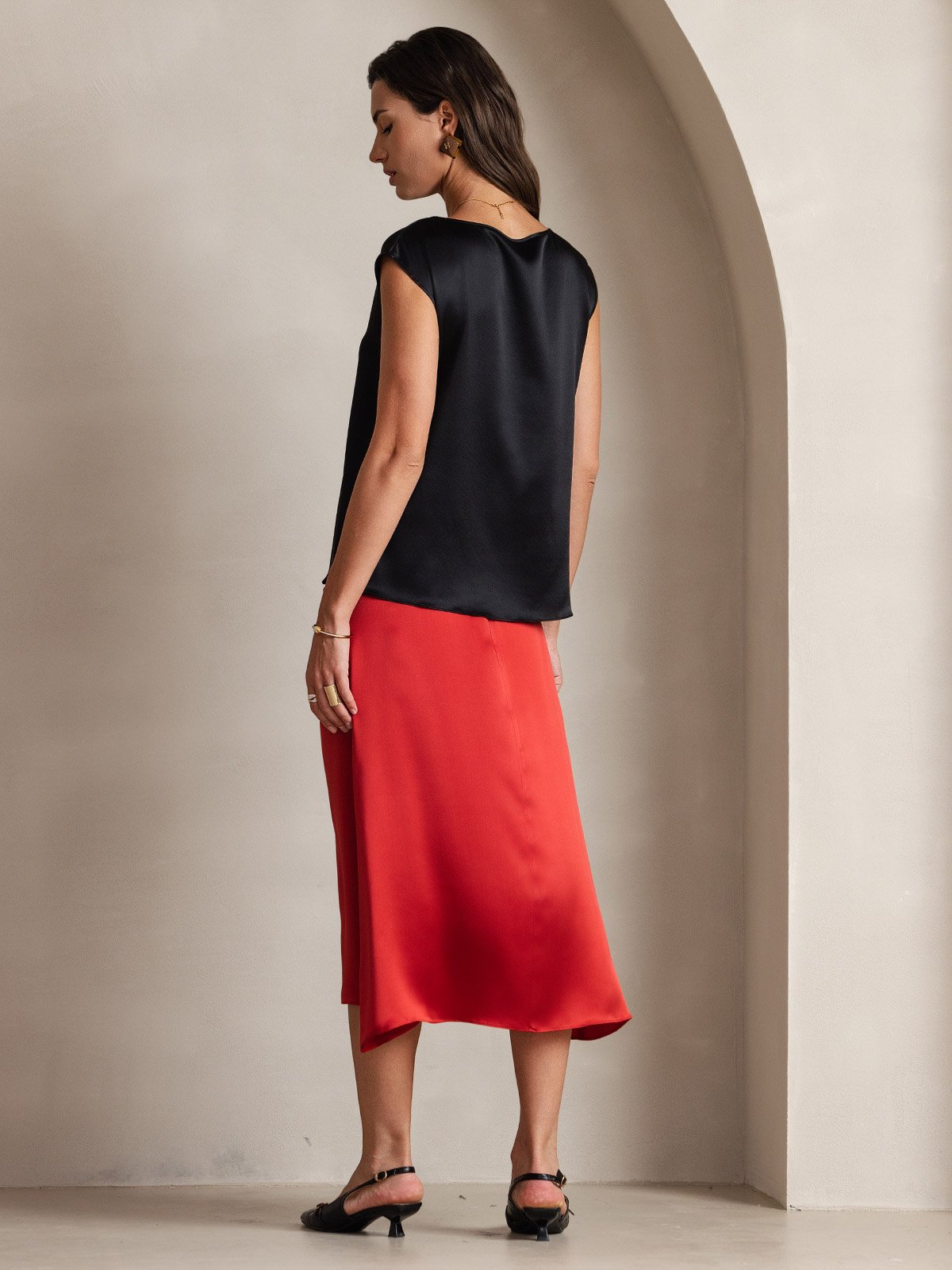 [Noir] SilkSilky-FR 19Momme Soie Col Rond Femme T-Shirt 002