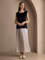 [Noir] SilkSilky-FR Sleeveless Round Neck Top À Fines Brides 005