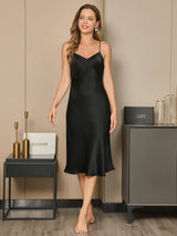 [Noir] SilkSilky-FR Sleeveless V Neck Robes 002