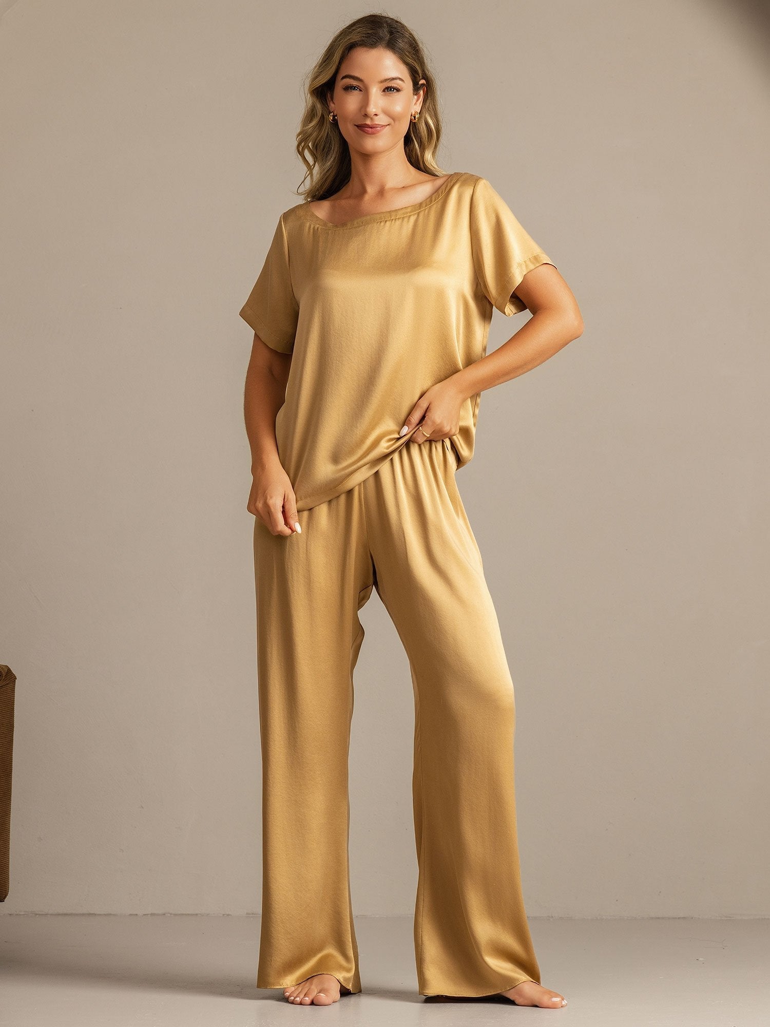 [Tan] SilkSilky-FR 19Momme Soie Womens Pajamas 005
