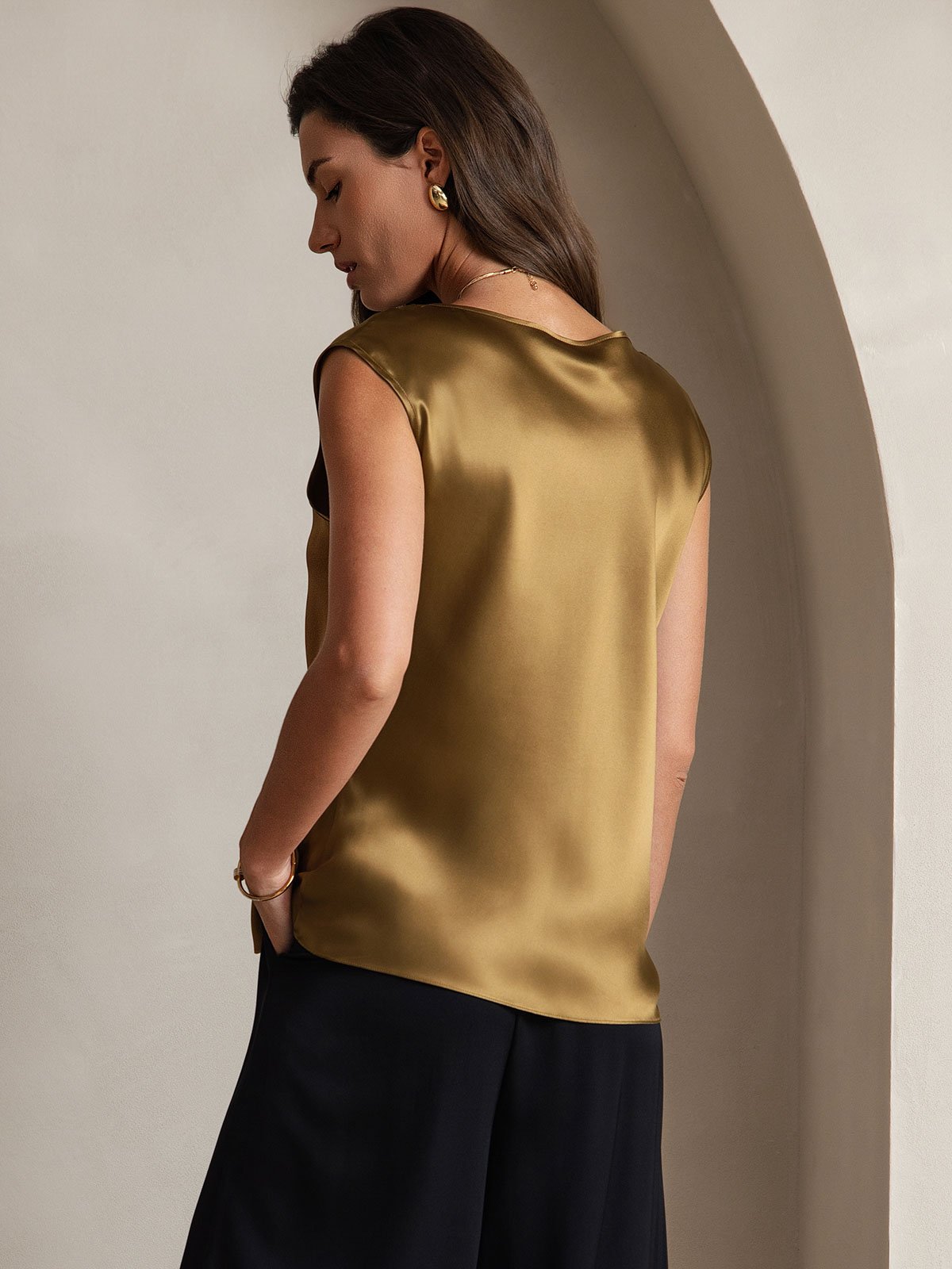 [Brun] SilkSilky-FR 19Momme Soie Col Rond Femme T-Shirt 002