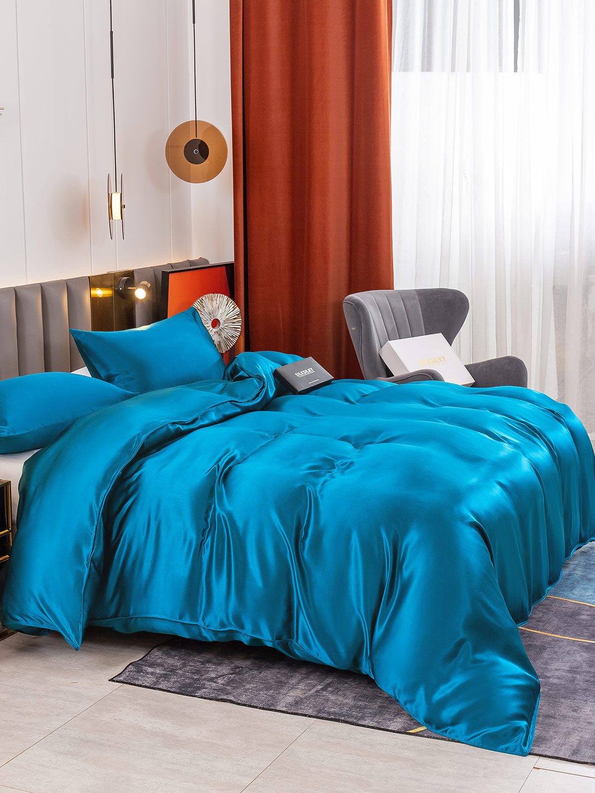 [Bleu Royal] SilkSilky-FR 19Momme Pure Soie Bedding Set 003